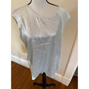 Elie Tahari Ivory Sequin Mixed Media Silk Blouse Top Size Medium $368 NWT
